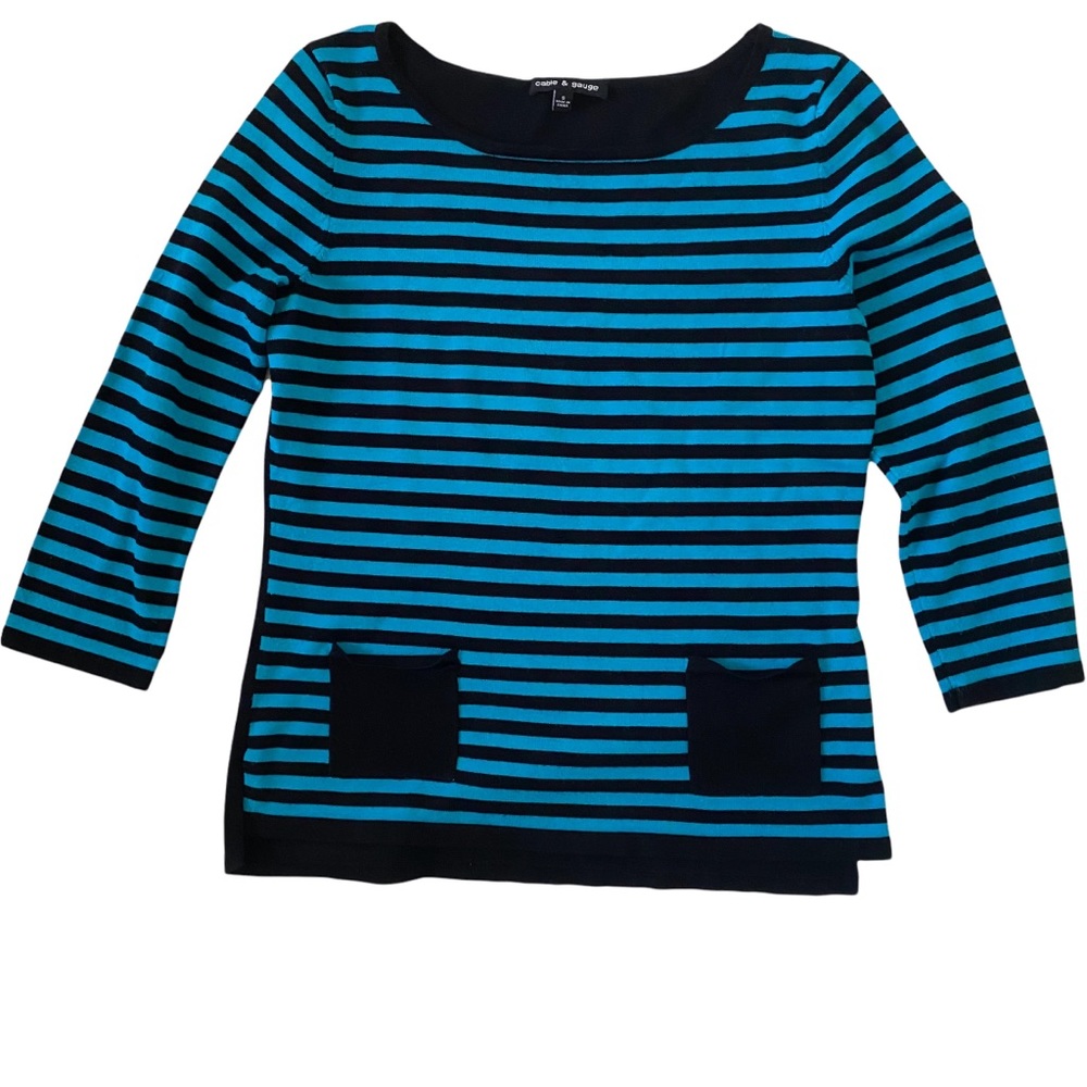 Cable & Gauge black and blue striped sweater small
